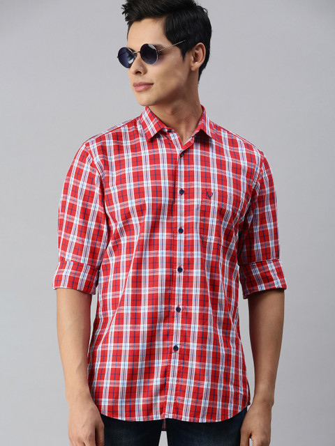 

Allen Solly Men Red Sport Fit Tartan Checks Checked Pure Cotton Casual Shirt
