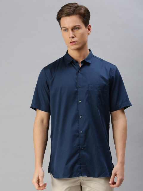 

Allen Solly Men Navy Blue Self-Design Sport Fit Pure Cotton Casual Shirt