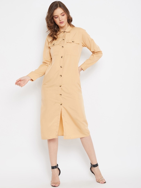 

THE SILHOUETTE STORE Beige Crepe Shirt Midi Dress