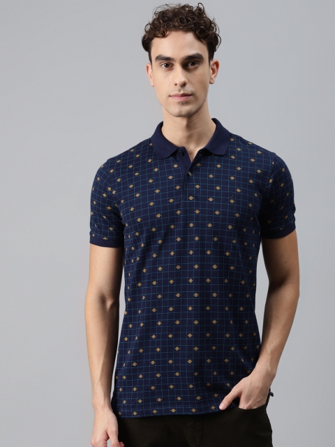 

Allen Solly Men Navy Blue & Yellow Checked Polo Collar T-shirt