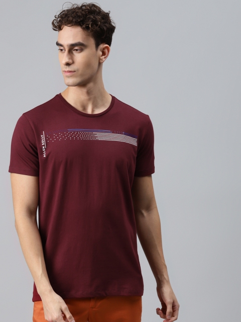 

Allen Solly Men Burgundy & White Striped Slim Fit T-shirt