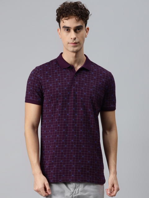 

Allen Solly Men Purple & Blue Geometric Print Pure Cotton Polo Collar T-shirt