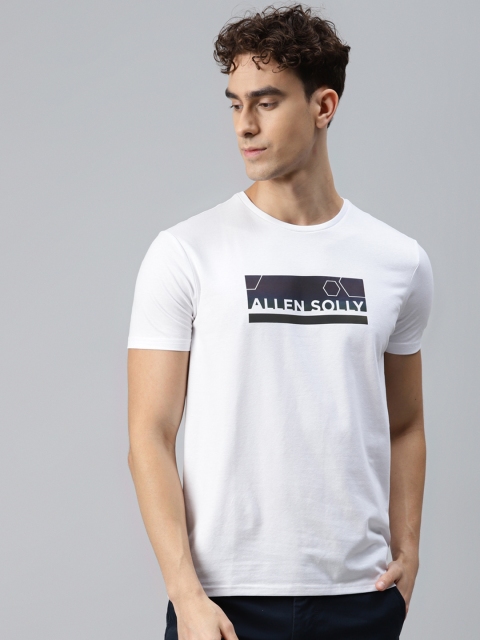 

Allen Solly Men White & Navy Blue Brand Logo Printed Slim Fit T-shirt