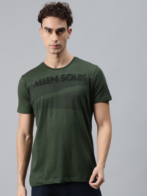 

Allen Solly Men Olive & Black Brand Logo Printed Polo Collar Slim Fit T-shirt