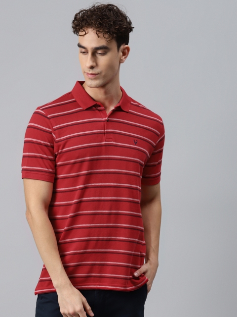 

Allen Solly Men Red & Black Striped Polo Collar Cotton T-shirt