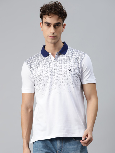 

Allen Solly Men White & Navy Blue Printed Polo Collar T-shirt