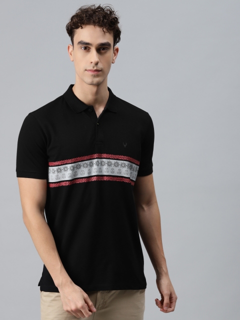

Allen Solly Men Black & Grey Printed Pure Cotton Polo Collar T-shirt