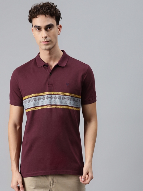 

Allen Solly Men Burgundy & Grey Printed Pure Cotton Polo Collar T-shirt