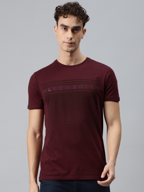 

Allen Solly Men Burgundy Brand Logo Striped Polo Collar T-shirt