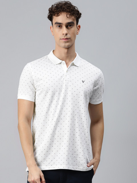 

Allen Solly Men White & Navy Blue Printed Polo Collar Pure Cotton T-shirt