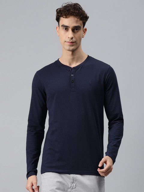 

Allen Solly Men Navy Blue Henley Neck T-shirt