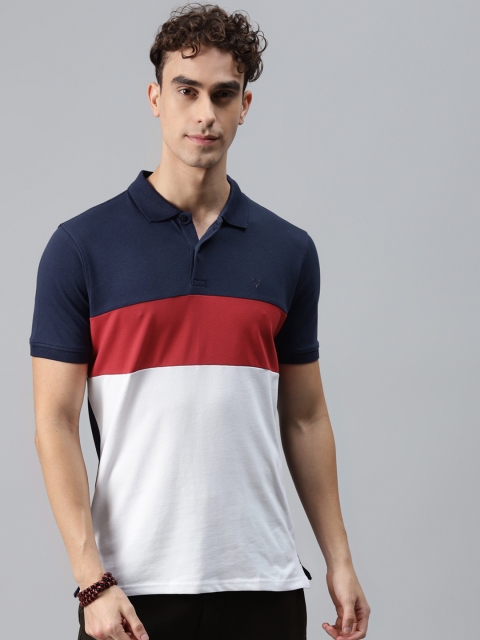 

Allen Solly Men Navy Blue & White Colourblocked Polo Collar T-shirt