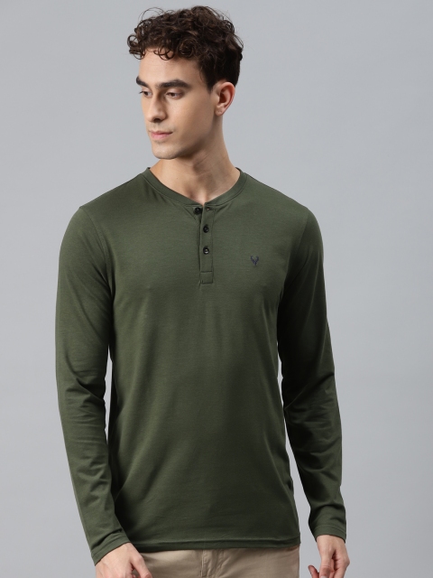 

Allen Solly Men Olive Green Henley Neck T-shirt