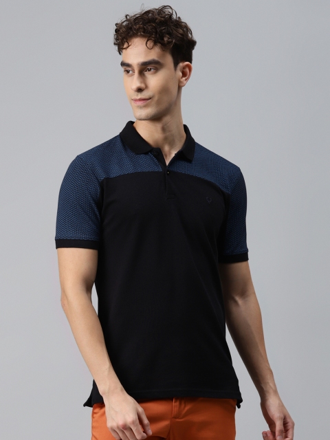 

Allen Solly Men Black & Blue Placement Print Polo Collar T-shirt
