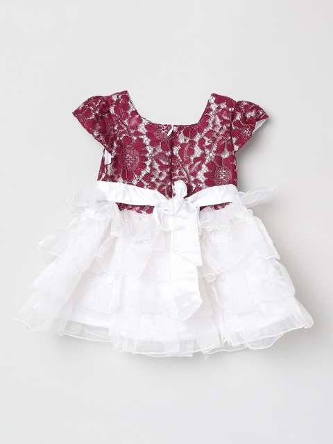 

max Maroon & Off White Lace Colourblocked Dress