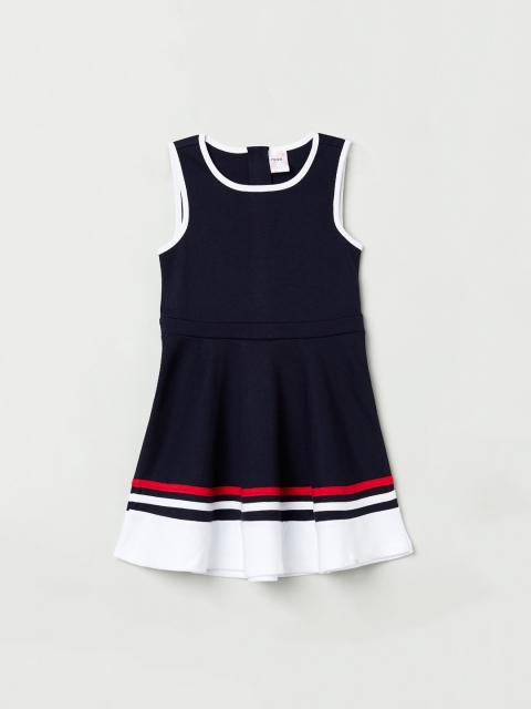

max Girls Navy Blue & White Colourblocked Cotton Dress