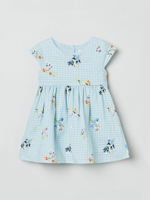 

max Sea Green & White Cotton Floral Checked Dress