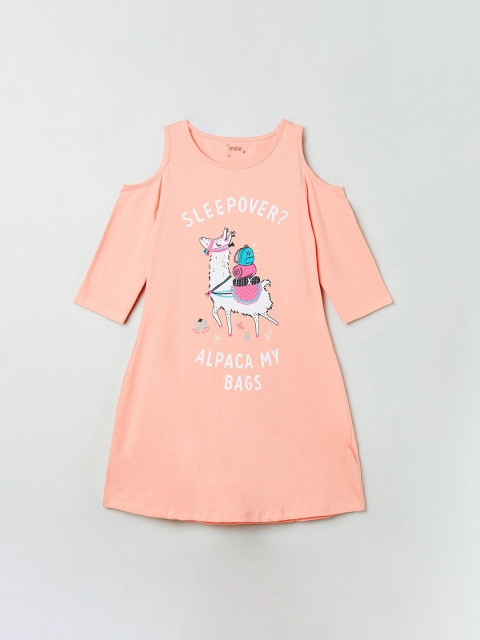 

max Peach Printed Cotton A-Line Dress