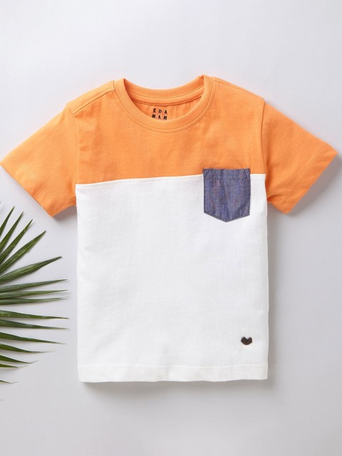 

Ed-a-Mamma Boys Orange & White Colourblocked Sustainable T-shirt