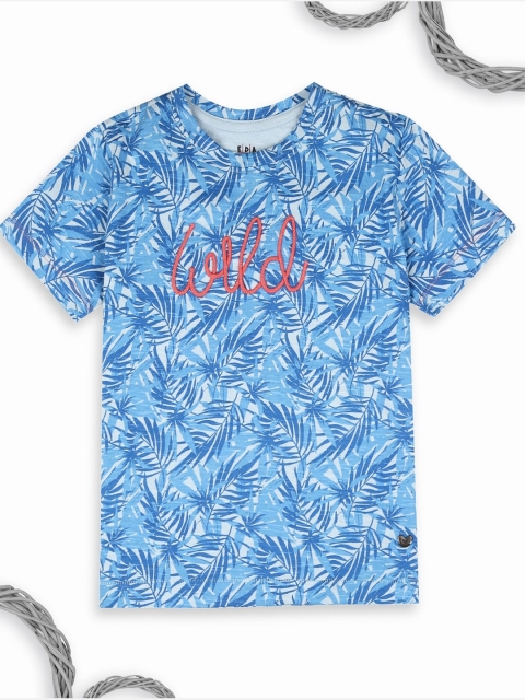 

Ed-a-Mamma Boys Blue & White Tropical Printed Sustainable T-shirt