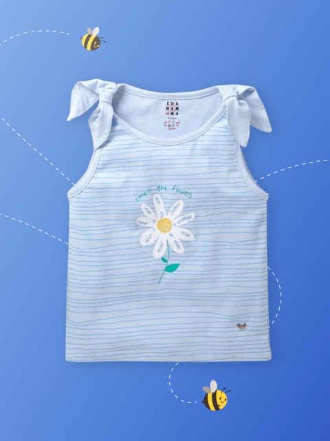 

Ed-a-Mamma Girls Blue Floral Printed Round Neck Sustainable T-shirt