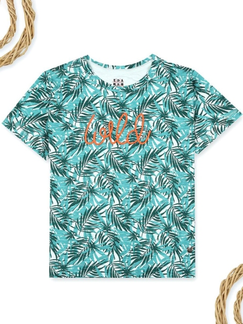 

Ed-a-Mamma Boys Green & White Tropical Printed Sustainable T-shirt