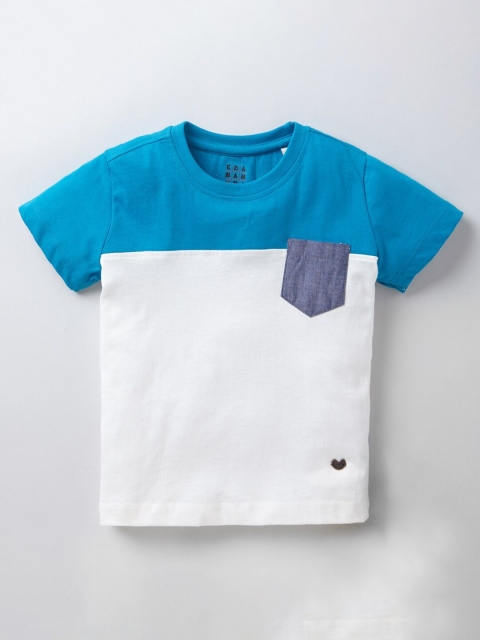 

Ed-a-Mamma Boys Blue & White Colourblocked Sustainable T-shirt