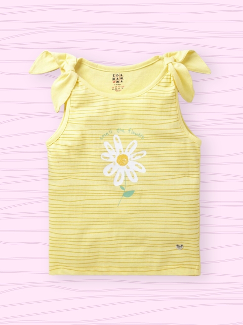 

Ed-a-Mamma Girls Yellow Floral Printed Sustainable T-shirt