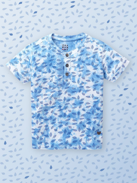 

Ed-a-Mamma Boys Blue & White Tie and Dye Henley Neck T-shirt