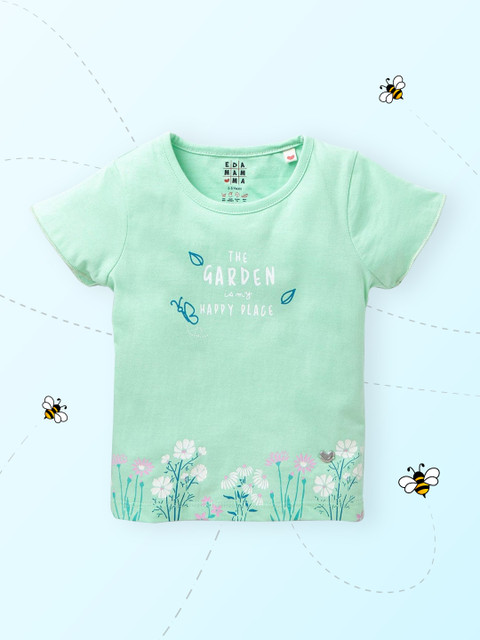 

Ed-a-Mamma Girls Green Floral Printed Sustainable T-shirt