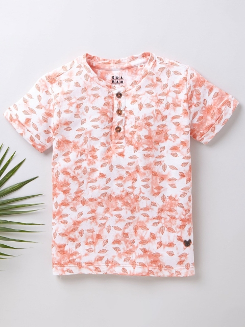 

Ed-a-Mamma Boys White & Orange Tie and Dye Henley Neck Sustainable T-shirt