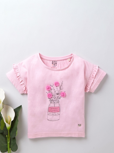 

Ed-a-Mamma Girls Pink Floral Printed Sustainable T-shirt
