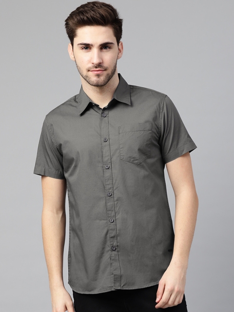 

abof Men Charcoal Grey Slim Fit Opaque Casual Shirt