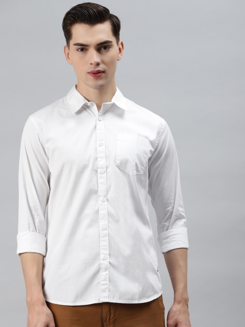 

abof Men White Pure Cotton Solid Slim Fit Casual Shirt