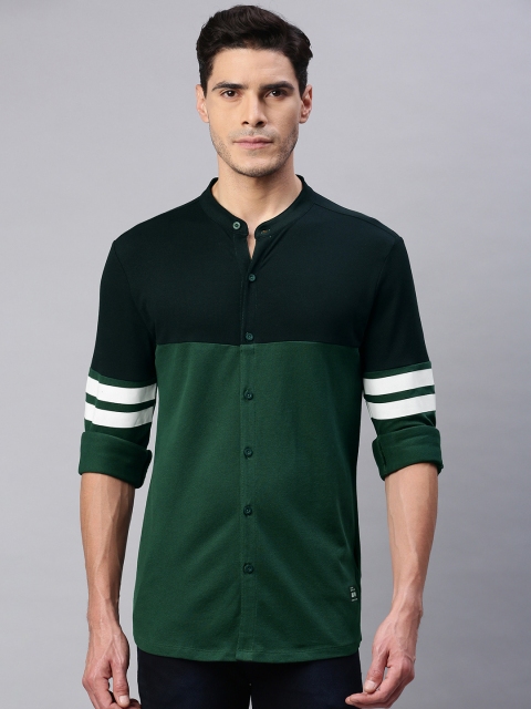 

abof Men Green & Black Colourblocked Casual Shirt