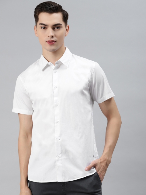 

abof Men White Pure Cotton Solid Slim Fit Casual Shirt