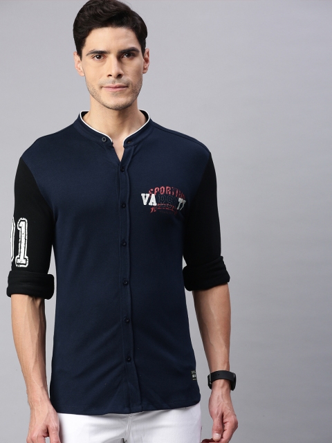 

abof Men Navy Blue Printed Casual Shirt