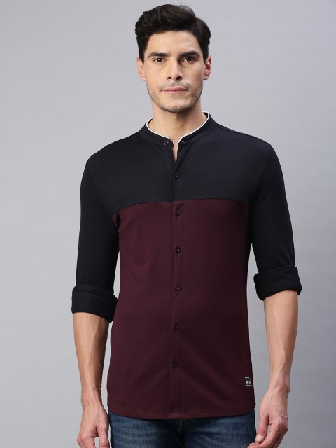 

abof Men Burgundy Colourblocked Casual Shirt