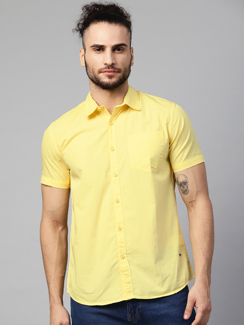 

abof Men Yellow Slim Fit Opaque Casual Shirt