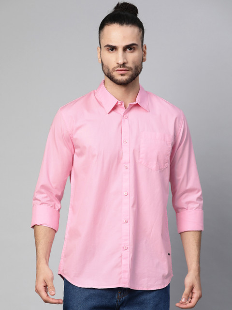

abof Men Pink Slim Fit Pure Cotton Solid Slim Fit Casual Shirt