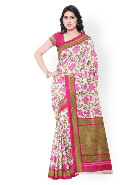 

Saree mall Off-White & Pink Bhagalpuri Art Silk Floral Print Saree