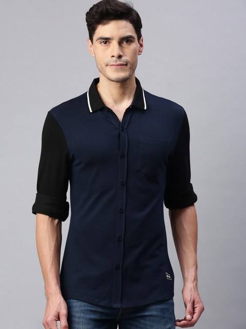 

abof Men Navy Blue Solid Reguar Fit Casual Shirt