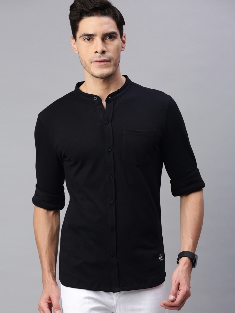 

abof Men Black Solid Pocket Casual Shirt