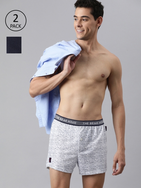 

THE BEAR HOUSE Men Pack Of 2 Comfort Fit Knitted Pure Cotton Boxers, Multi