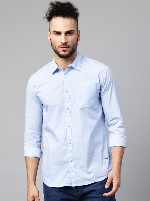 

abof Men Blue Slim Fit Opaque Printed Casual Shirt