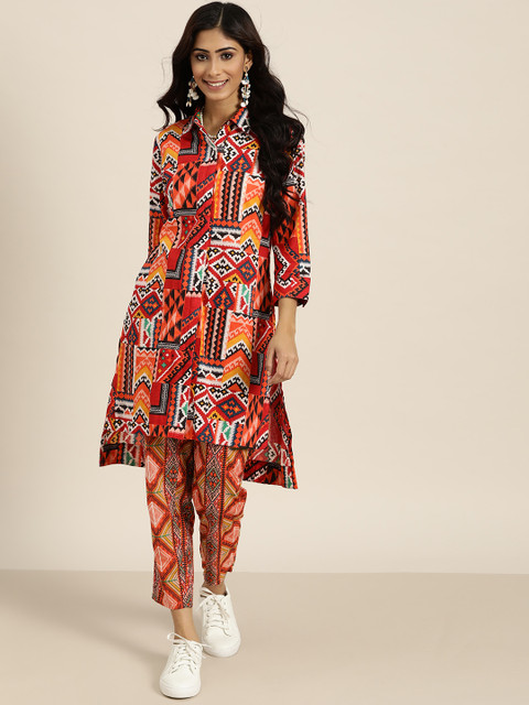 

Sangria Women Orange Ethnic Motifs Printed Regular Pure Cotton Kurta with Trousers