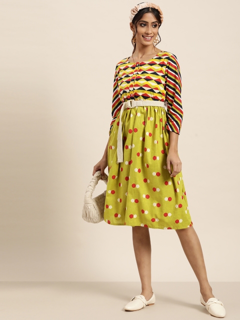 

Sangria Women Green & Red A-Line Dress