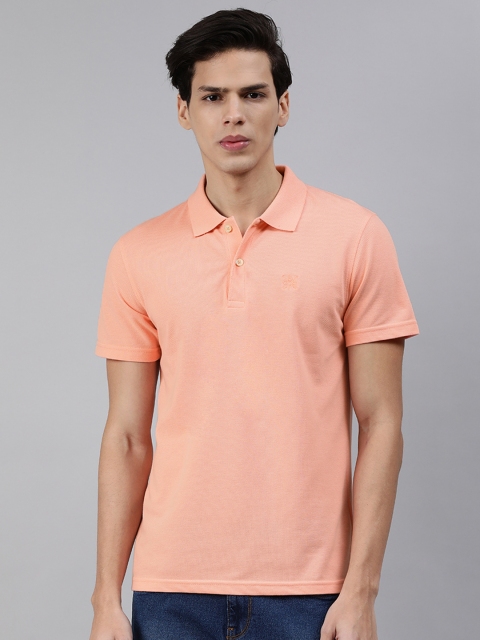 

abof Men Peach-Coloured Solid Polo Collar T-shirt