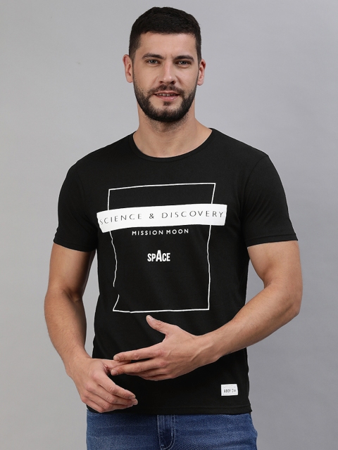 

abof Men Black Graphic Printed Pure Cotton T-shirt