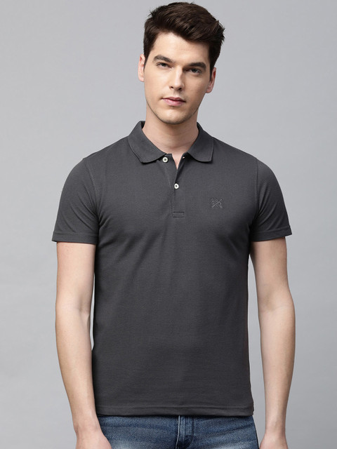 

abof Men Charcoal Grey Solid Polo Collar T-shirt